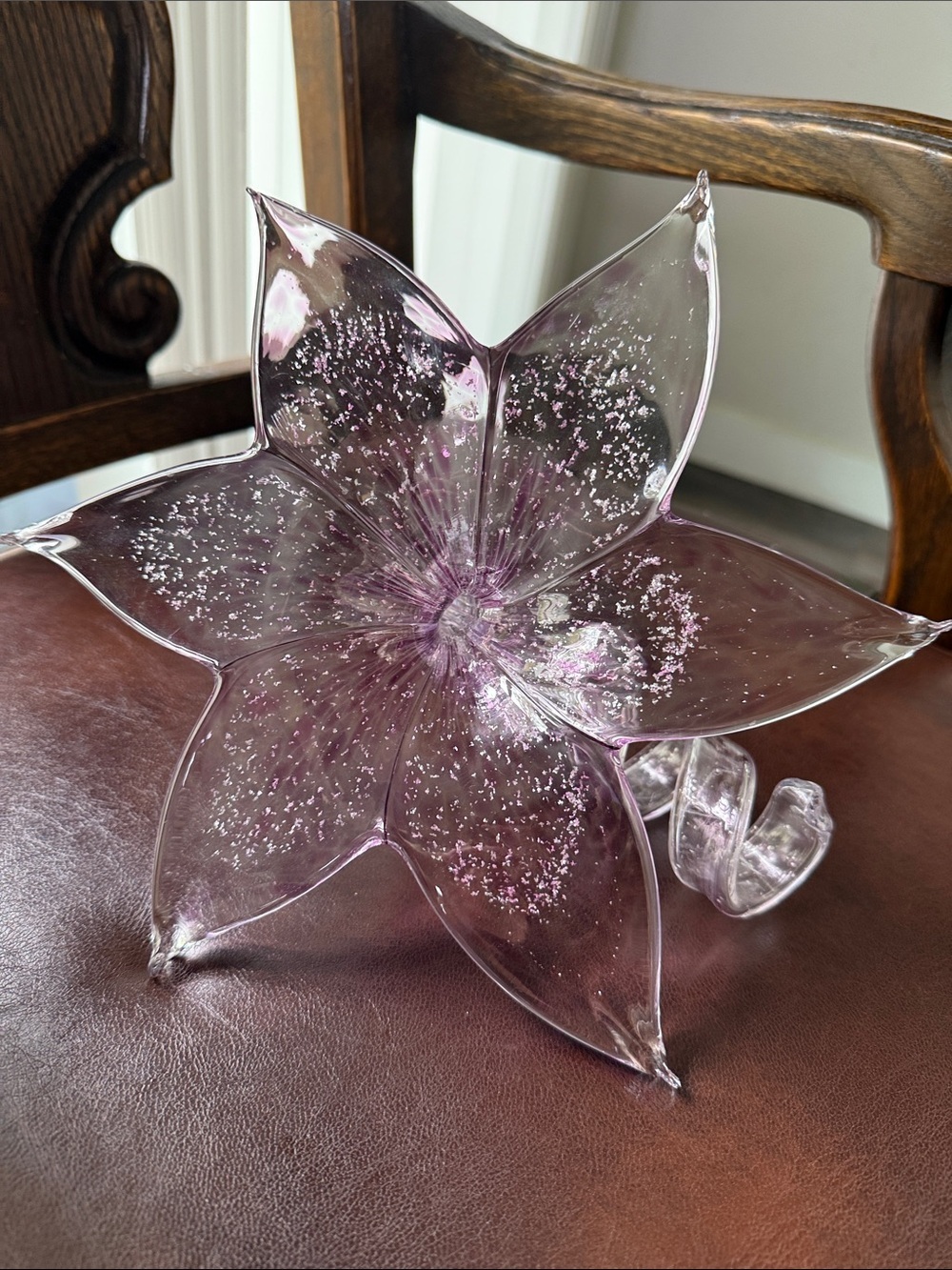 Handblown Glass Flower Bowl - Pink Decorative Centerpiece